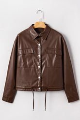 Women’s Leather Drawstring Faux Hem Pocketed Jacket | Zarnesh